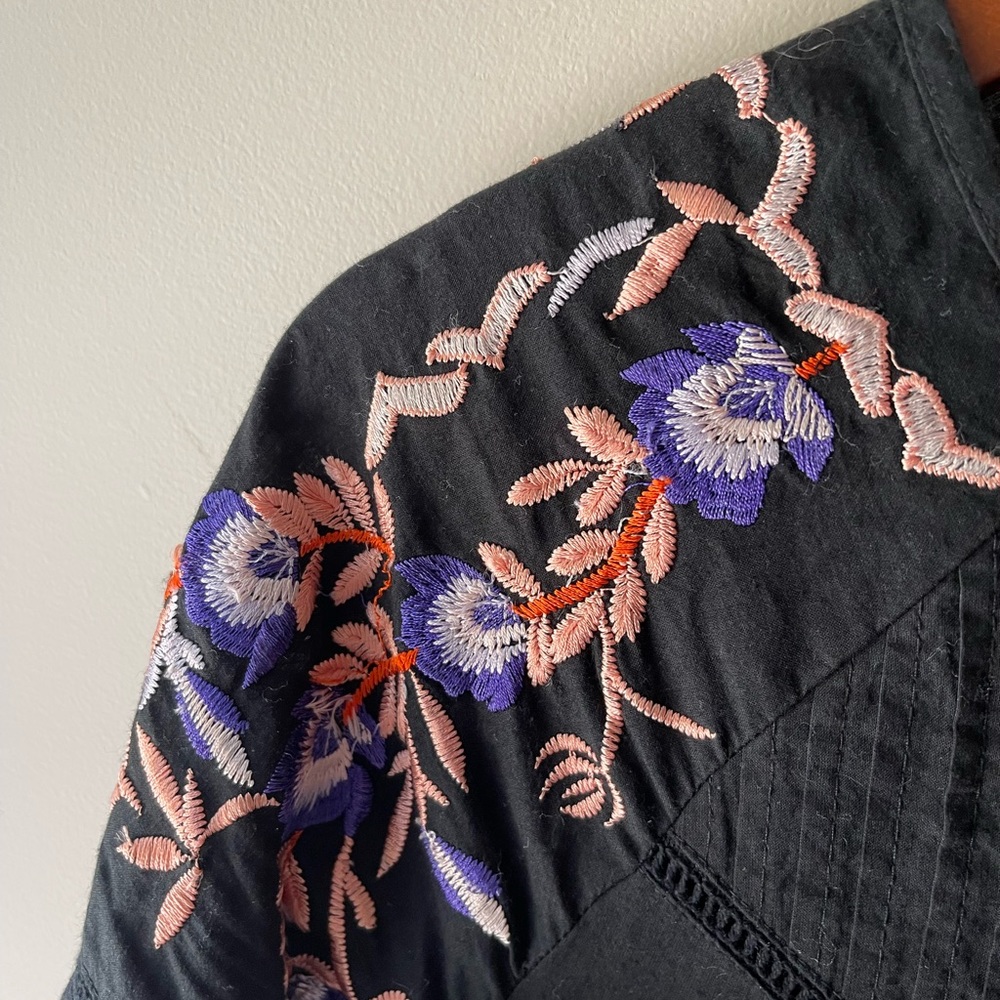 Free People Pavlo Embroidered Babydoll Tunic Mini Dress Black Floral Boho XS - Picture 8 of 12